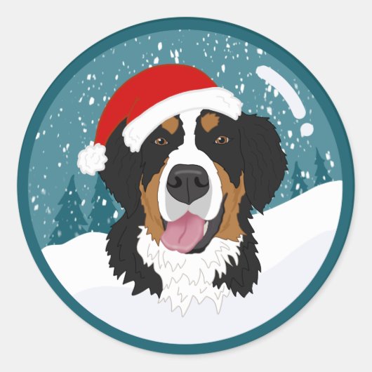 Sticker Rond Chien de montagne bernois de Noël (Devant)