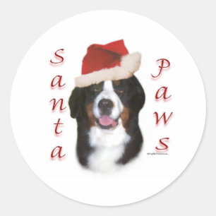 Sticker Rond Chien de montagne bernois Père Noël Paws