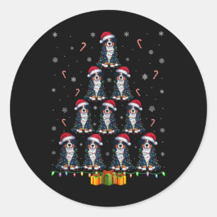 Sticker Rond Chien de Montagne bernois Santa Chapeau Noël Lumiè
