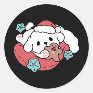 Sticker Rond Chien de Noël à Santa Hat - Jour de Noël pour Anim