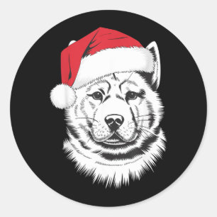 Sticker Rond Chien de Noël Akita Santa joyeux sur Akita Noël