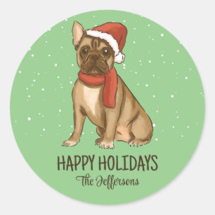 Sticker Rond Chien de Noël Chien de Noël Chien de Snowy Vacance