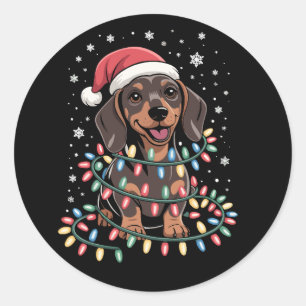 Sticker Rond Chien de Noël Dachshund Père Noël Xmas Wiener