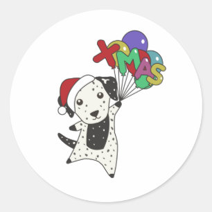 Sticker Rond Chien de Noël Dalmatien Animaux d'hiver Chiens
