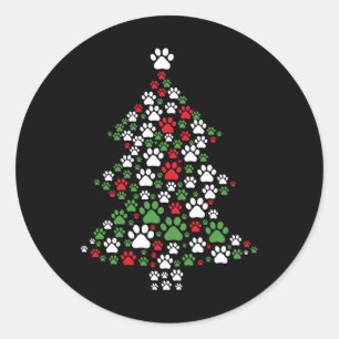 Sticker Rond Chien de Noël Empreinte de patte Chien de Noël Chi