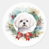 Sticker Rond Chien de Noël festif de Malte (Devant)