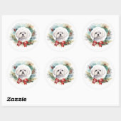Sticker Rond Chien de Noël festif de Malte (Feuille)