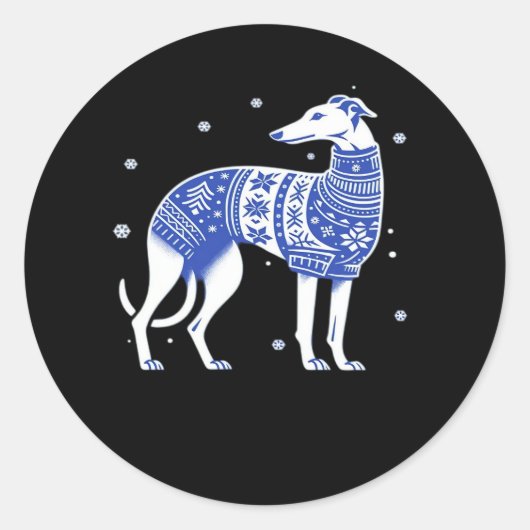 Sticker Rond Chien de Noël Greyhound portant un chandail moche (Devant)