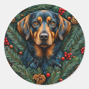 Sticker Rond Chien de Noël mignon Création de chiot pour les fê