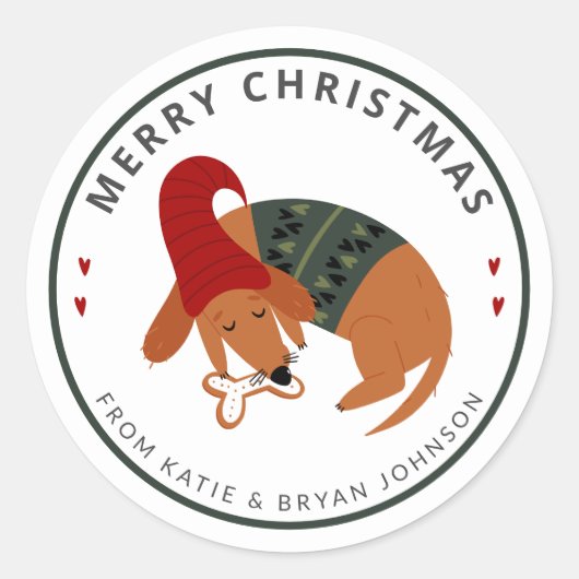 Sticker Rond Chien de Noël mignon personnalisable (Devant)
