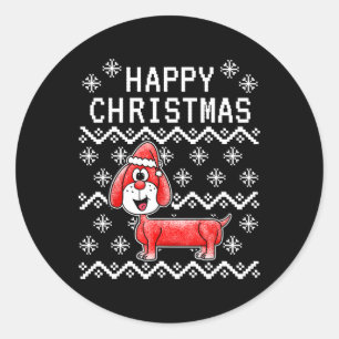 Sticker Rond Chien de Noël moche de Dachshund