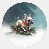 Sticker Rond Chien de Noël neige hiver (Devant)