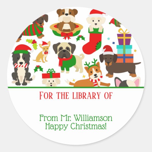 Sticker Rond Chien De Noël Pour La Bibliothèque De Plaques (Devant)