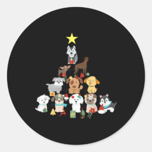 Sticker Rond Chien de Noël Sympa Chien Chien Chien Chien Chien