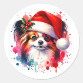 Sticker Rond Chien de Papillon à Noël (Devant)
