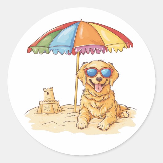 Sticker Rond Chien de plage Golden Retriever (Devant)