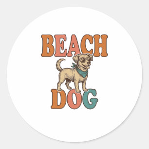 Sticker Rond Chien de plage gravure vintage conception graphiqu