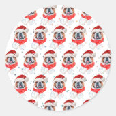 Sticker Rond Chien de race anglaise Bulldog Noël (Devant)