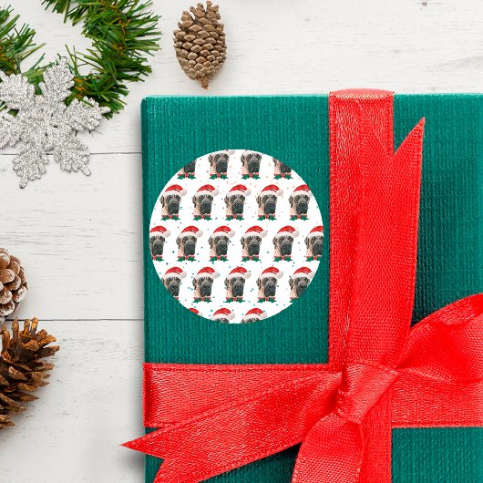 Sticker Rond Chien de race Mastiff anglais Noël