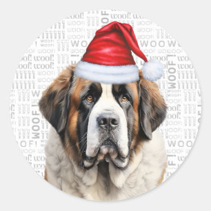 Sticker Rond Chien de Saint-Bernard de vacances et art de Noël