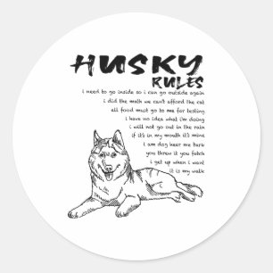 Sticker Rond Chien de Sibérie drôle Dessin à la main pour Homme