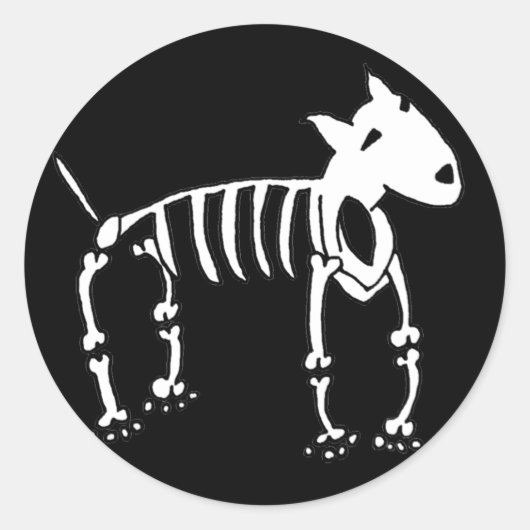 Sticker Rond Chien de Skeleton Bull Terrier (Devant)