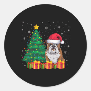 Sticker Rond Chien de taule américain moche Santa Hat lumières