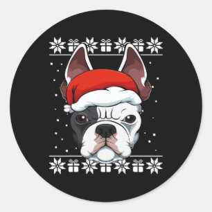 Sticker Rond Chien de taule Père Noël Pyjama mignon Chien moche