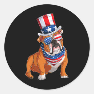 Sticker Rond Chien de taureau 4 juillet drapeau américain