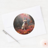 Sticker Rond Chien de taureau français en automne Leaves automn (Enveloppe)