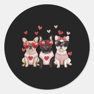 Sticker Rond Chien de taureau français Valentines Jour Coeur an