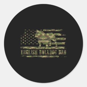 Sticker Rond Chien de taureau papa Camouflage drapeau américain