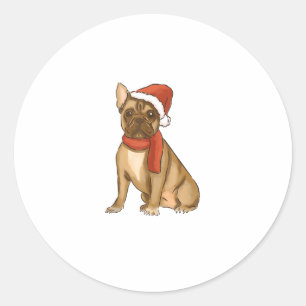 Sticker Rond Chien de taureaux français Santa Hat - Noël drôle