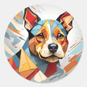 Sticker Rond Chien de Terrier cubiste