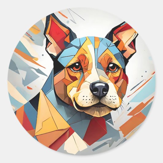 Sticker Rond Chien de Terrier cubiste (Devant)