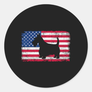 Sticker Rond Chien de Terrier écossais 4 juillet Amérique patri