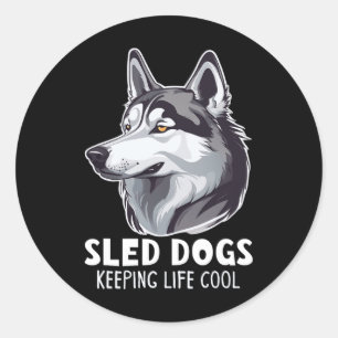 Sticker Rond Chien de traîneau Huskie Alaska Sports d'hiver Sle