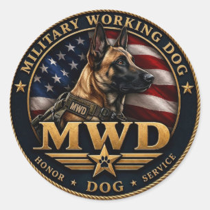 Sticker Rond Chien de Travail Militaire Malinois Belge