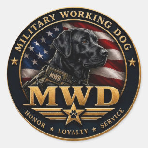 Sticker Rond Chien de Travail Militaire MWD Labrador Noir