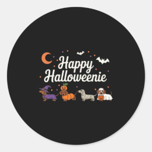 Sticker Rond Chien de Vienne Sorcière Joyeux Halloweenie Mignon