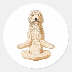Sticker Rond Chien de yoga Labradoodle