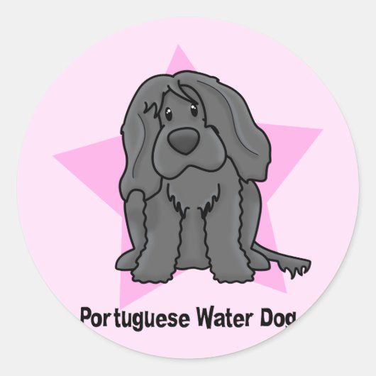 Sticker Rond Chien d'eau portugais étoile Kawaii (Devant)