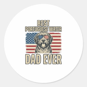 Sticker Rond Chien d'eau portugais Papa Patriotique Vintage