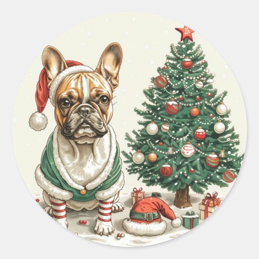 Sticker Rond Chien d'Elf de Chien de Noël (Devant)