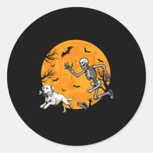 Sticker Rond Chien d'Halloween Squelette Chassant Chien Hallowe