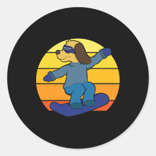 Sticker Rond Chien D'Hiver Sur Snowboard Snowboard Pour Hommes