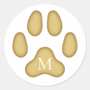 Sticker Rond Chien d'or Empreinte de patte personnalisable anim