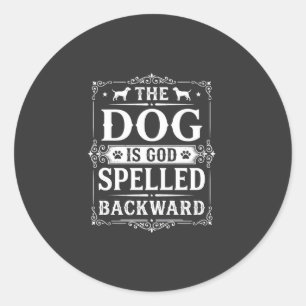 Sticker Rond Chien Drôle Dieu Épelé à l'Envers