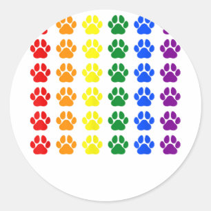 Sticker Rond Chien Empreinte de patte arc-en-ciel Paw LGBT Prid