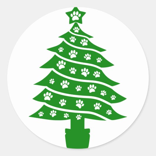 Sticker Rond Chien Empreinte de patte Green Christmas Tree (Devant)